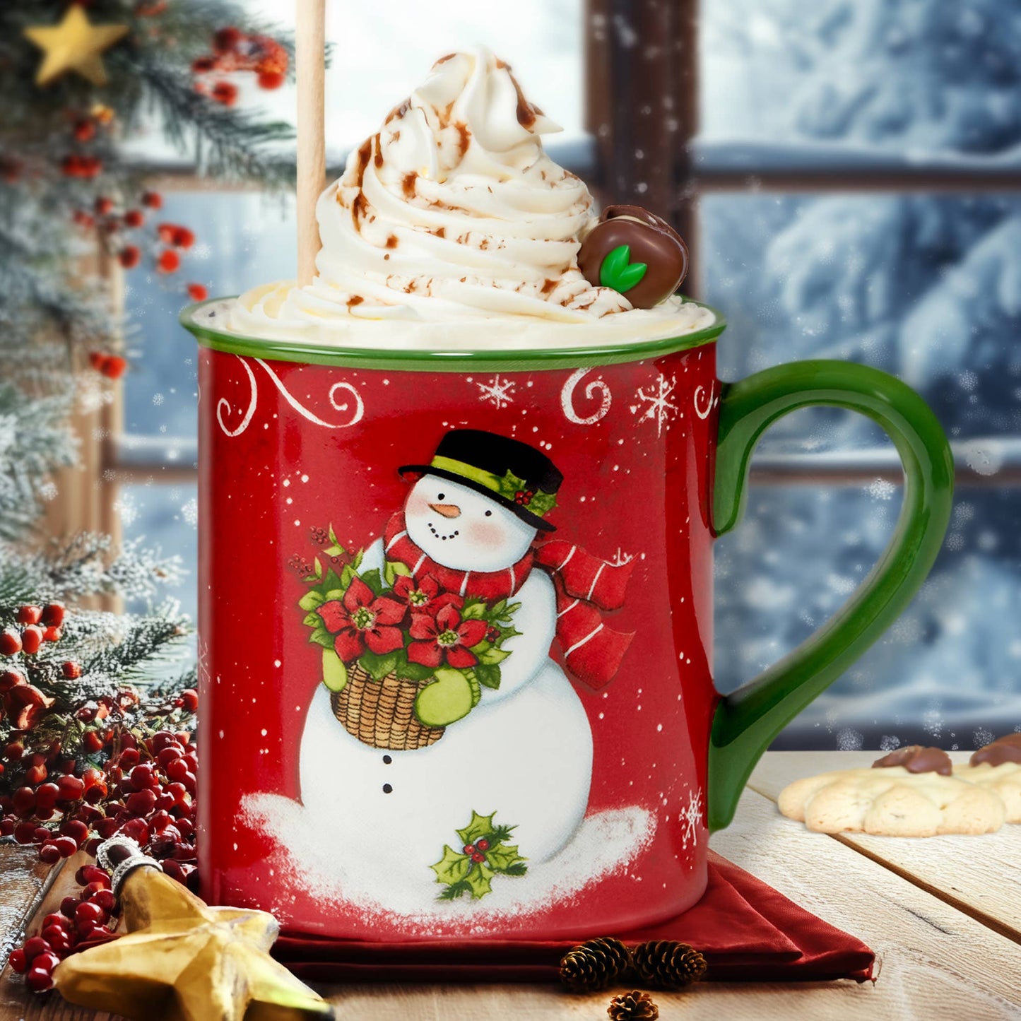 Susan Winget Holiday Magic Snowman Mug Set of 4 | Christmas Coffee Mugs