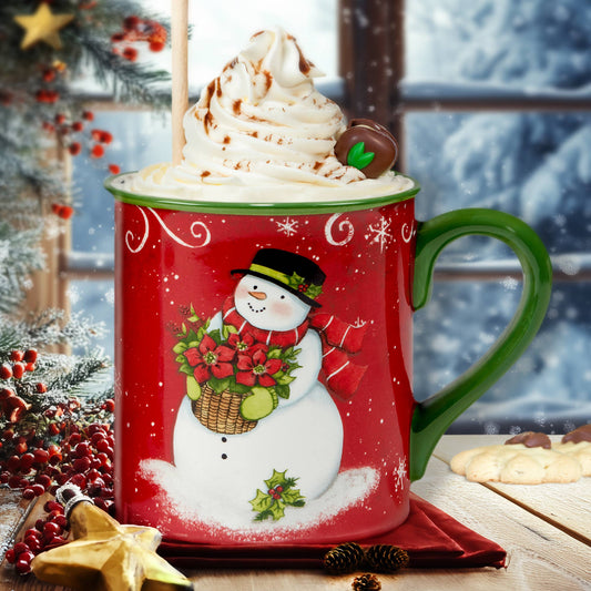 Susan Winget Holiday Magic Snowman Mug Set of 4 | Christmas Coffee Mugs