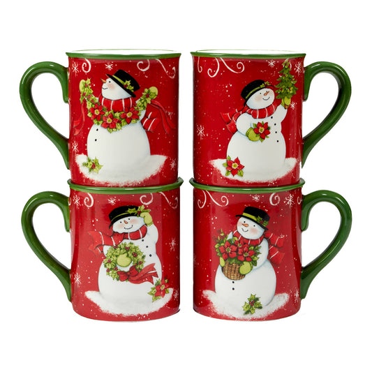 Susan Winget Holiday Magic Snowman Mug Set of 4 | Christmas Coffee Mugs
