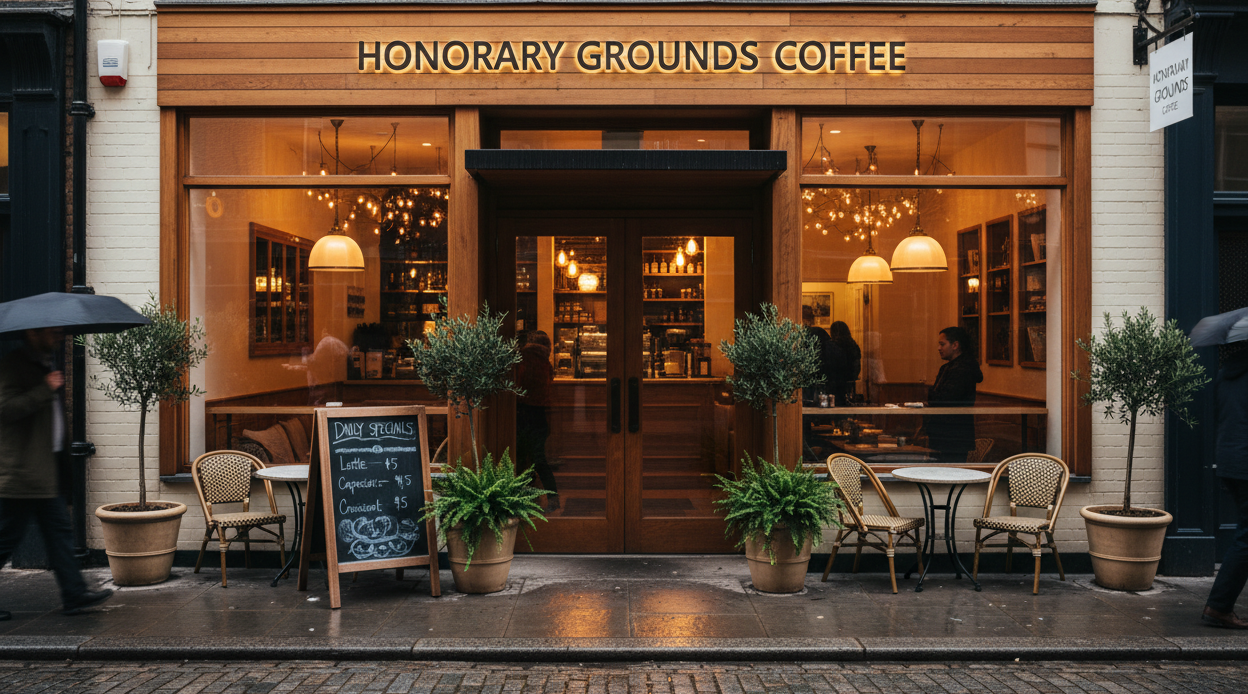 change sign to Honorary Grounds Coffee 
