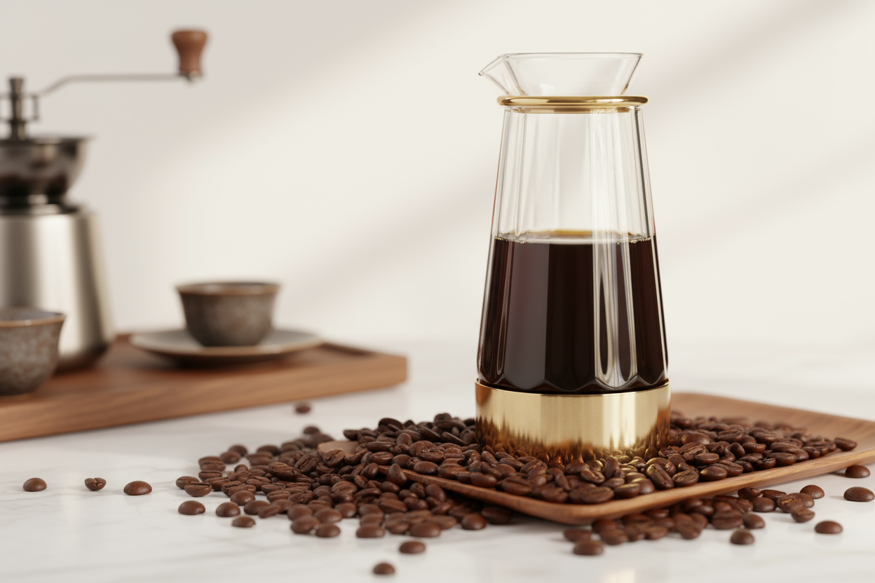 exquisite beans near a high end carafe to tell the story of premium beans with upscale taste